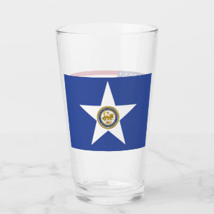 Patriotic glass cup with flag of Houston