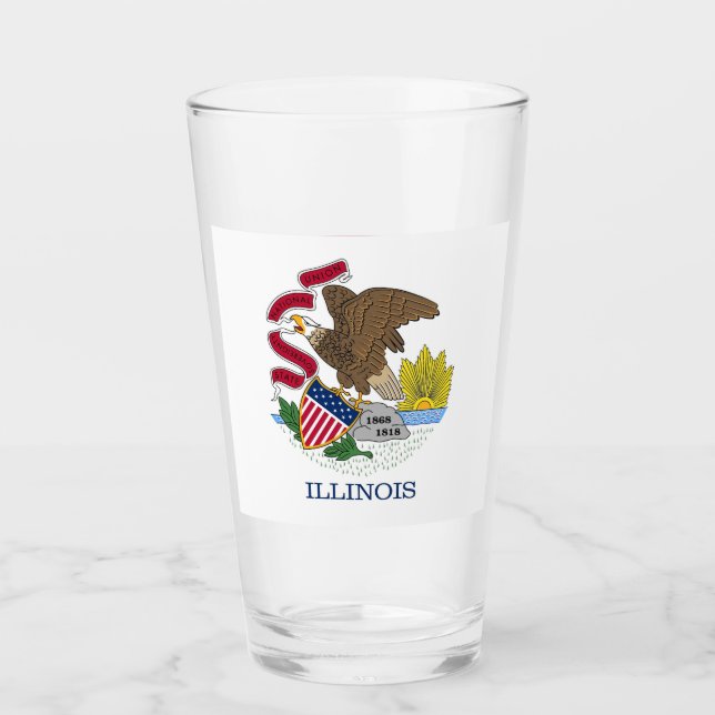 Patriotic glass cup with flag of Illinois (Front)
