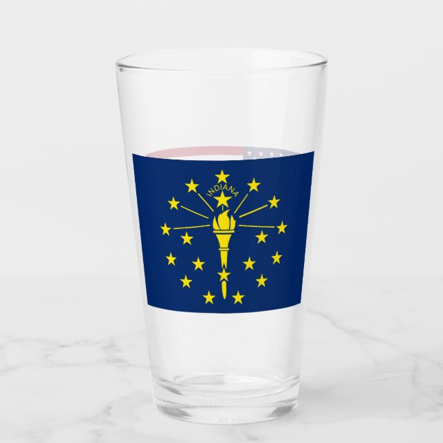 Patriotic glass cup with flag of Indiana (Front)