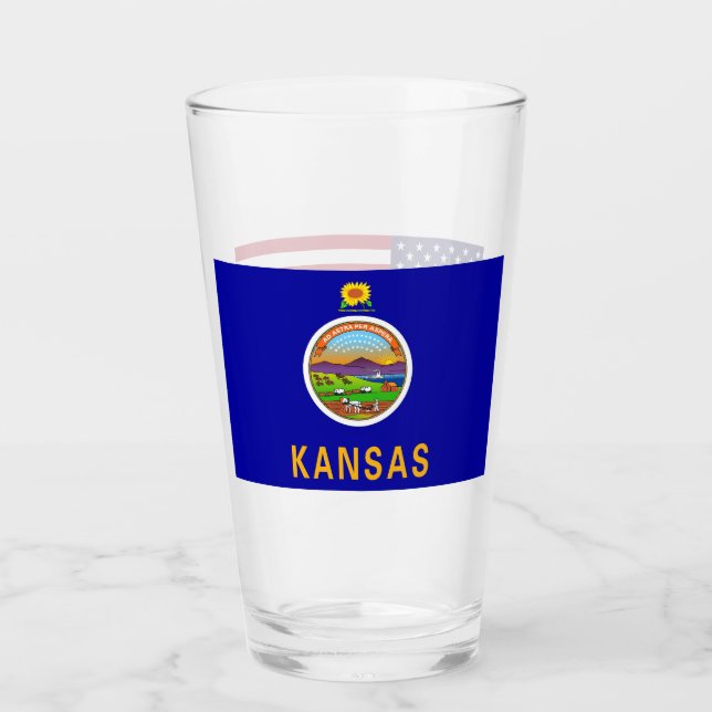 Patriotic glass cup with flag of Kansas (Front)