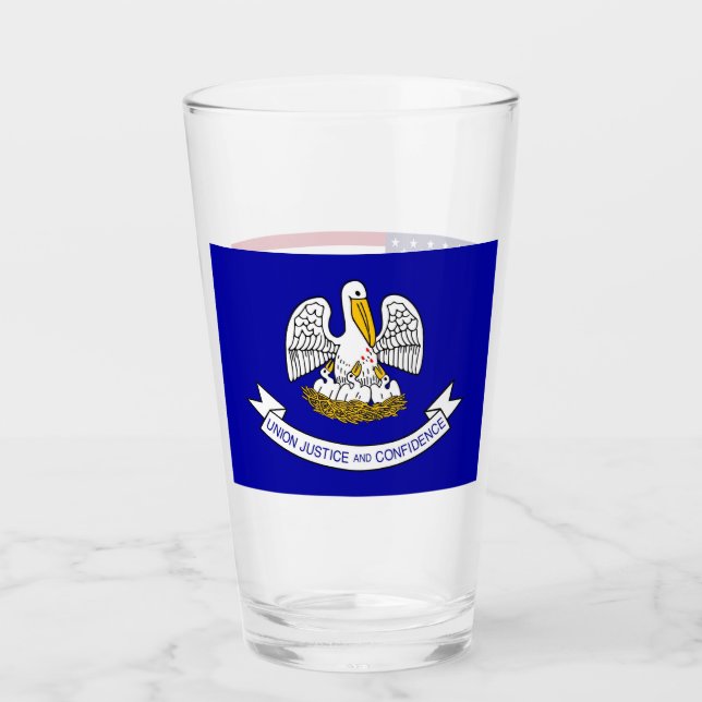 Patriotic glass cup with flag of Louisiana (Front)