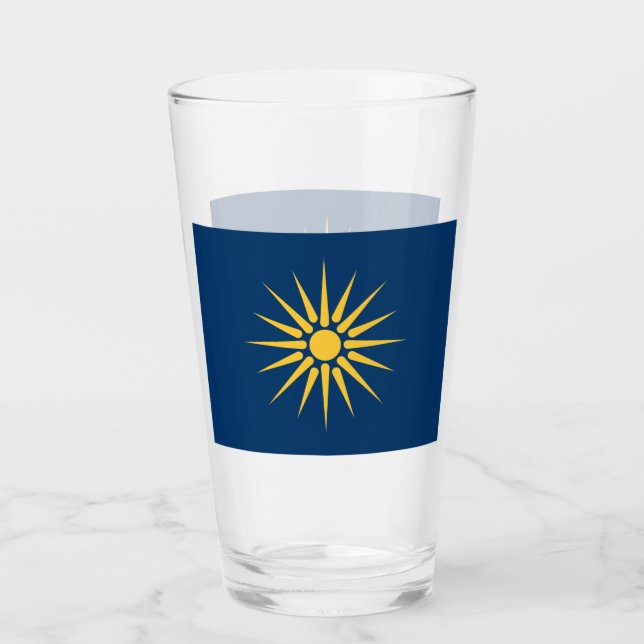 Patriotic glass cup with flag of Macedonia, Greece (Front)