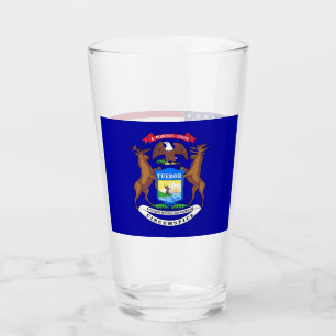 Patriotic glass cup with flag of Michigan