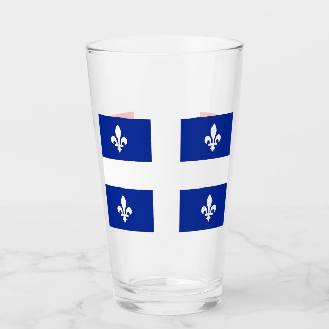 Patriotic glass cup with flag of Quebec, Canada (Front)