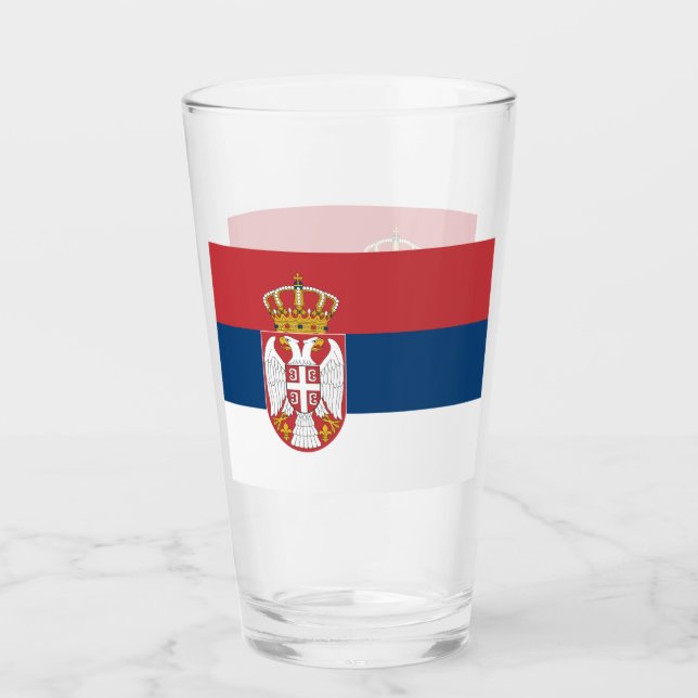 Patriotic glass cup with flag of Serbia (Front)