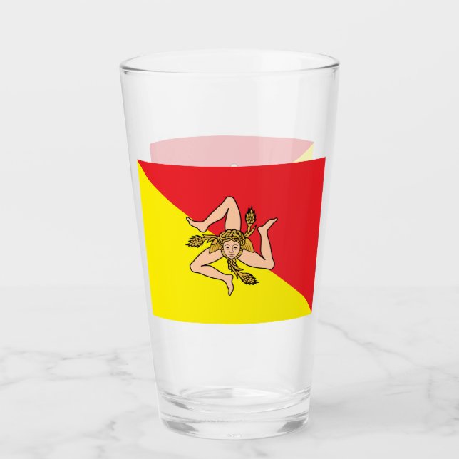 Patriotic glass cup with flag of Sicily, Italy (Front)