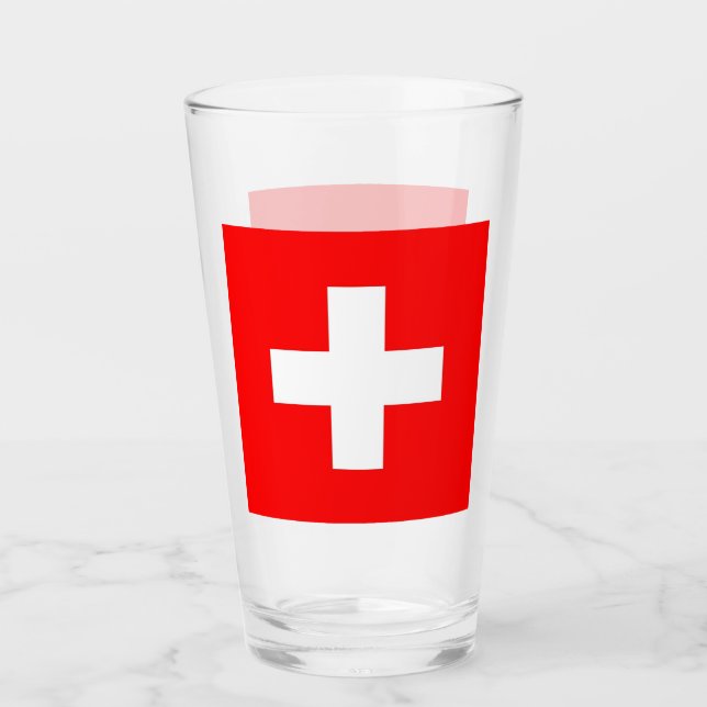 Patriotic glass cup with flag of Switzerland (Front)