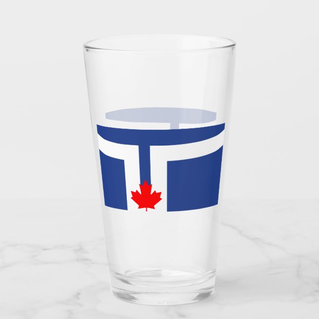 Patriotic glass cup with flag of Toronto, Canada (Front)