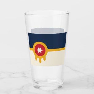 Patriotic glass cup with flag of Tulsa, Oklahoma