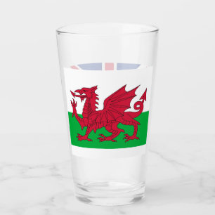 Patriotic glass cup with flag of Wales