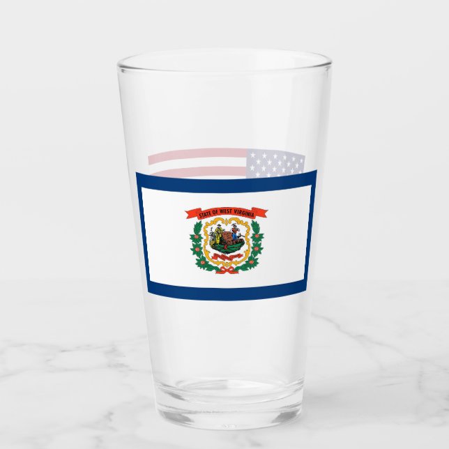 Patriotic glass cup with flag of West Virginia (Front)