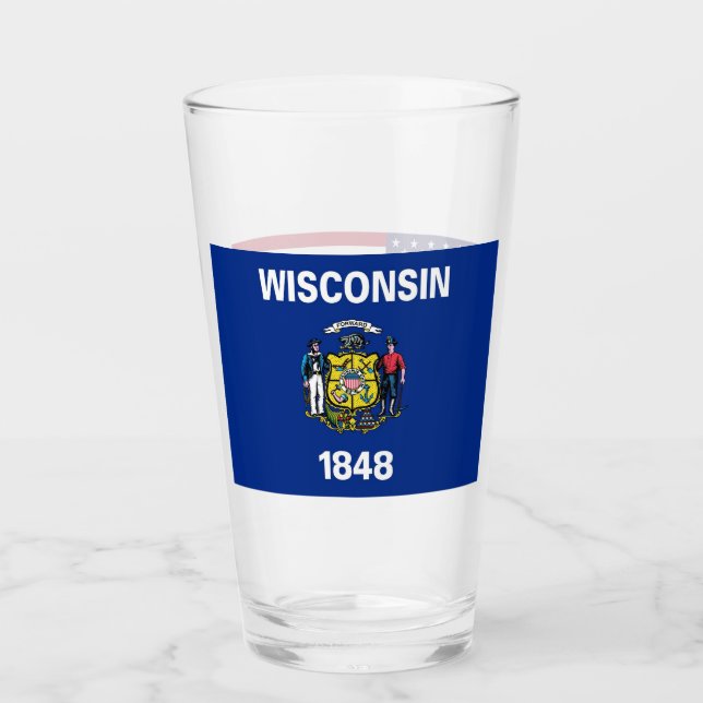 Patriotic glass cup with flag of Wisconsin (Front)