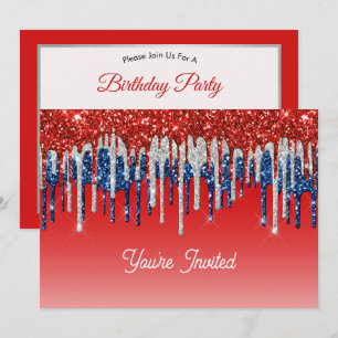 Patriotic Glitter Drip Americana Birthday Invitation
