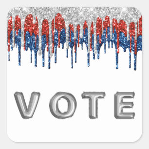 Patriotic Glitter Drip Border Vote Square Sticker