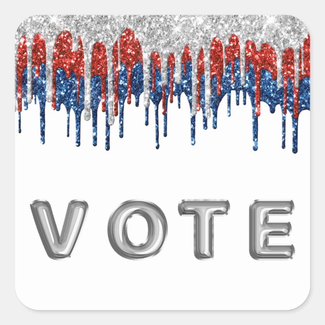 Patriotic Glitter Drip Border Vote Square Sticker (Front)