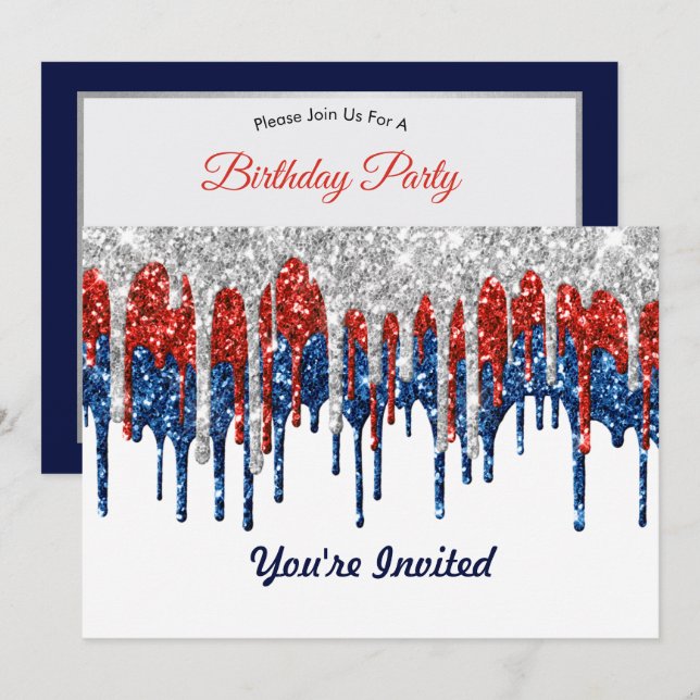 Patriotic Glitter Drips Birthday Invitation (Front/Back)