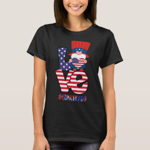 Patriotic Gnome  4th Of July  Lunch Lady T-Shirt