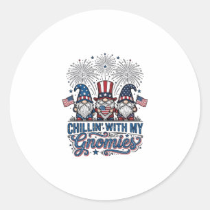 Patriotic Gnome Chillin With My Gnomies Shirt Desi Classic Round Sticker