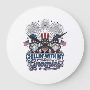 Patriotic Gnome Chillin With My Gnomies Shirt Desi Large Clock