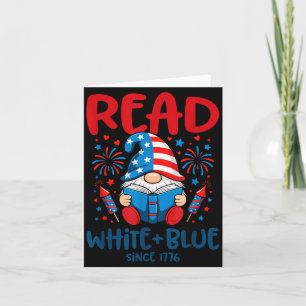 Patriotic Gnome Fireworks Read White Blue Book Card