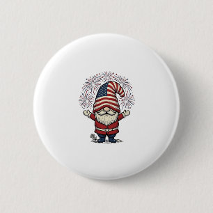 Patriotic Gnome Fireworks Vintage Vector Design_1 6 Cm Round Badge