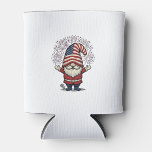 Patriotic Gnome Fireworks Vintage Vector Design_1 Can Cooler