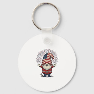 Patriotic Gnome Fireworks Vintage Vector Design_1 Key Ring