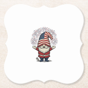 Patriotic Gnome Fireworks Vintage Vector Design_1 Paper Coaster