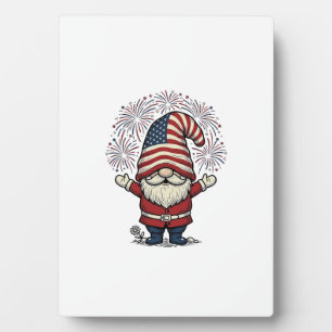 Patriotic Gnome Fireworks Vintage Vector Design_1 Plaque