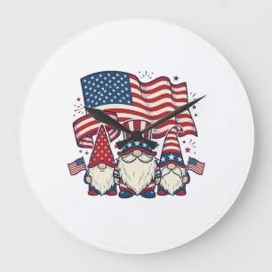 Patriotic Gnome Flag Vintage Engraving Design_1 Large Clock