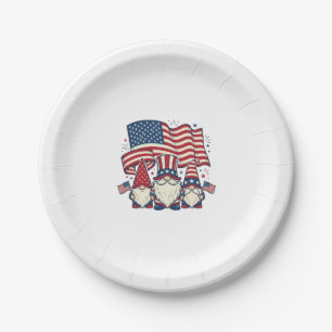 Patriotic Gnome Flag Vintage Engraving Design_1 Paper Plate