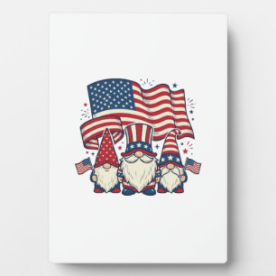 Patriotic Gnome Flag Vintage Engraving Design_1 Plaque