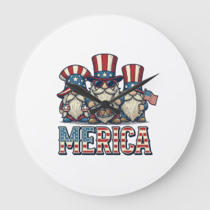 Patriotic Gnome Merica Vintage Vector Design_1 Large Clock
