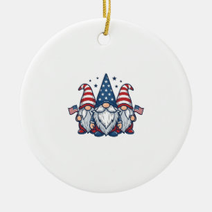 Patriotic Gnome Trio Vintage Vector Design_1 Ceramic Tree Decoration