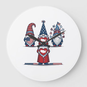 Patriotic Gnome Trio Vintage Vector Design_1 Large Clock