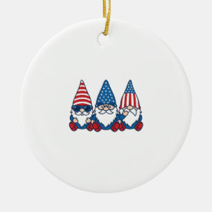Patriotic Gnome Trio Vintage Vector Shirt Design_1 Ceramic Tree Decoration