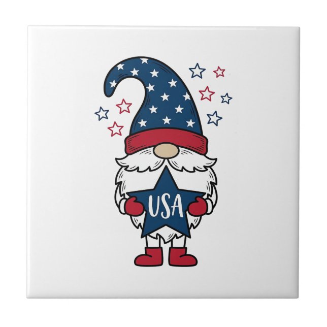 Patriotic Gnome USA Star Vector Shirt Design_1 Tile (Front)