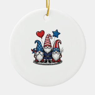 Patriotic Gnome Vintage Engraving Vector Design_1 Ceramic Tree Decoration