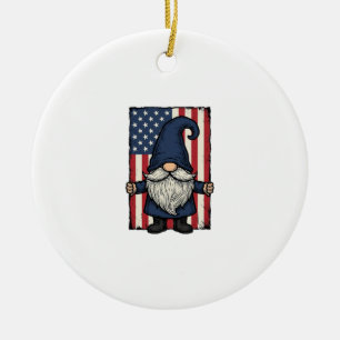 Patriotic Gnome Vintage Flag Shirt Design_1 Ceramic Tree Decoration