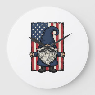 Patriotic Gnome Vintage Flag Shirt Design_1 Large Clock