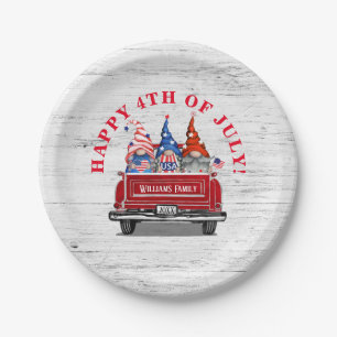 Patriotic Gnome Vintage Red Truck 4th of July Paper Plate