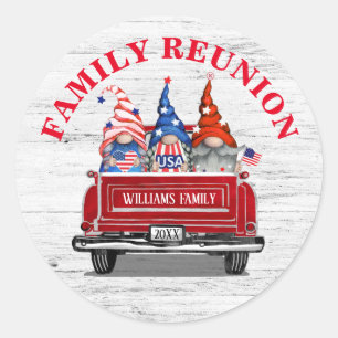 Patriotic Gnome Vintage Red Truck Family Reunion Classic Round Sticker