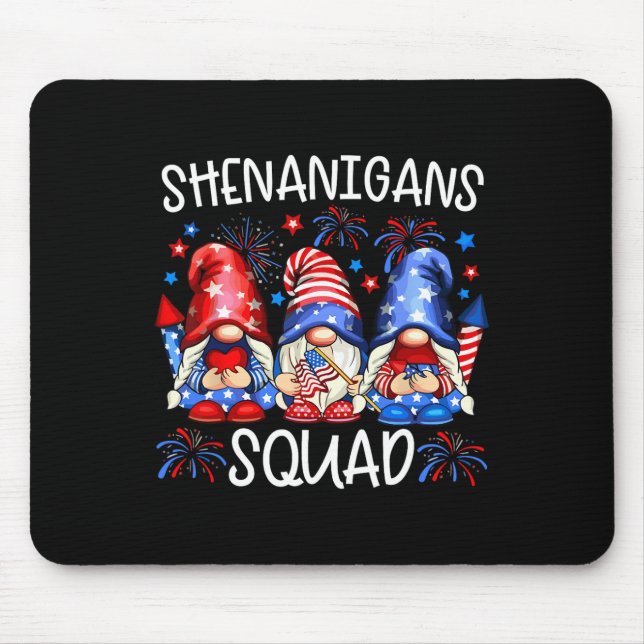 Patriotic Gnomes 4th Of July Funny Shenanigans Squ Mouse Mat (Front)