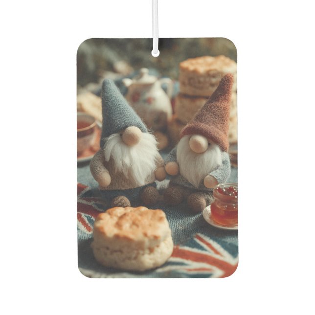Patriotic Gnomes Enjoying British Afternoon Tea  Car Air Freshener (Front)