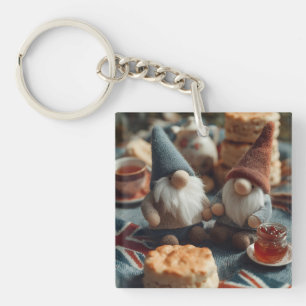 Patriotic Gnomes Enjoying British Afternoon Tea Key Ring