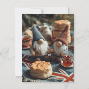 Patriotic Gnomes Enjoying British Afternoon Tea Postcard