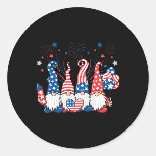 Patriotic Gnomes Fireworks Usa Independence Day 4t Classic Round Sticker