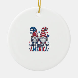 Patriotic Gnomes Happy 4th of July America Shirt_1 Ceramic Tree Decoration
