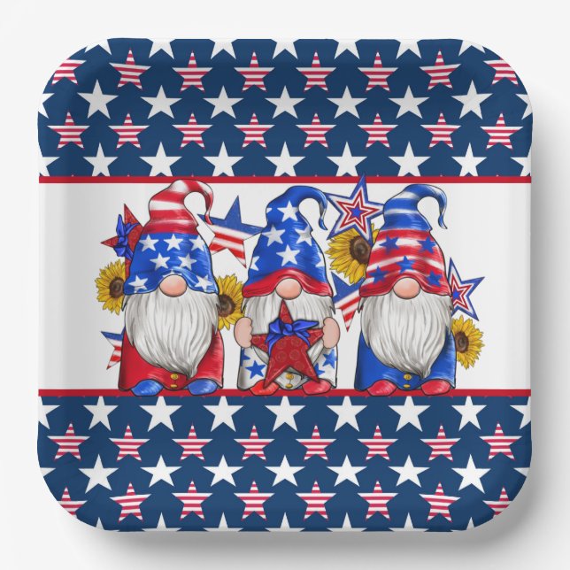 Patriotic Gnomes Paper Dinner  Plate (Front)