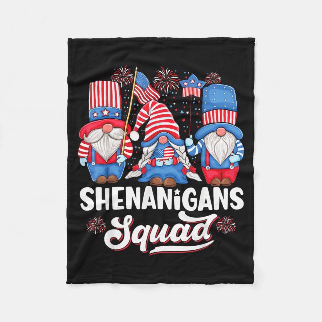 Patriotic Gnomes Shenanigans Squad Usa Fleece Blanket (Front)